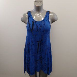 Model France Sleeveless Tunic Top Women's One Size Blue Patterned Cotton Blend